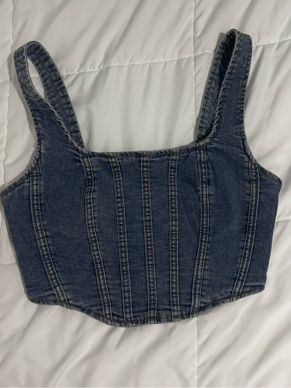 2/$30-Save almost $7 shipping! Never worn! Denim Corset Crop Top in Washed Blue